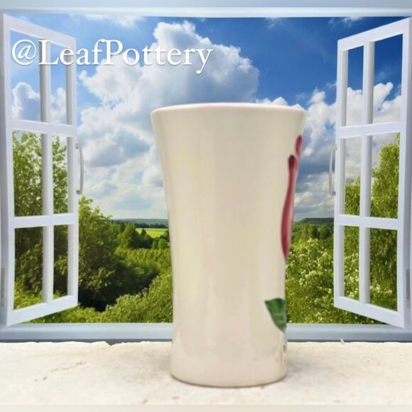 Vintage Handcrafted Rose Floral White/Pink/Green Ceramic Mug Vase - Picture 3 of 8